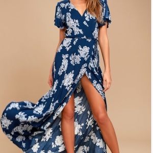 Lulus Blue floral maxi wrap dress. NWT
